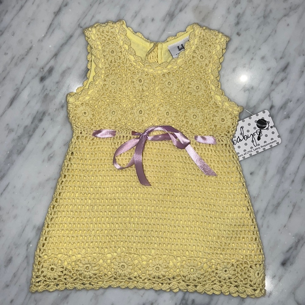 New Baby CZ Yellow Sweater Knot Dress